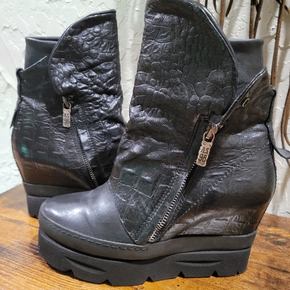A.S.98 Discontinued Wedge Platform Ankle Boots in Black - Women's 7